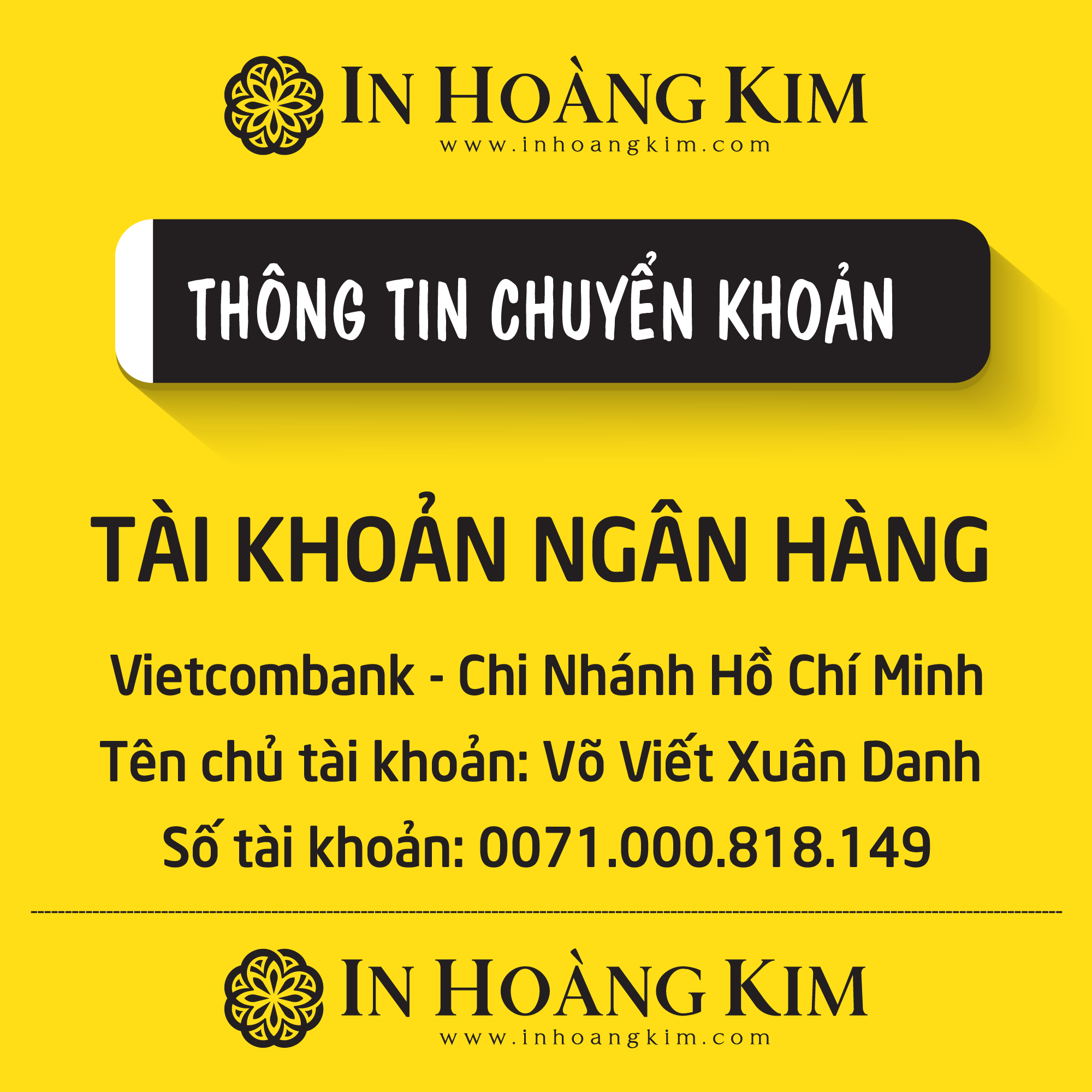 thông tin chuyển khoản in hoàng kim