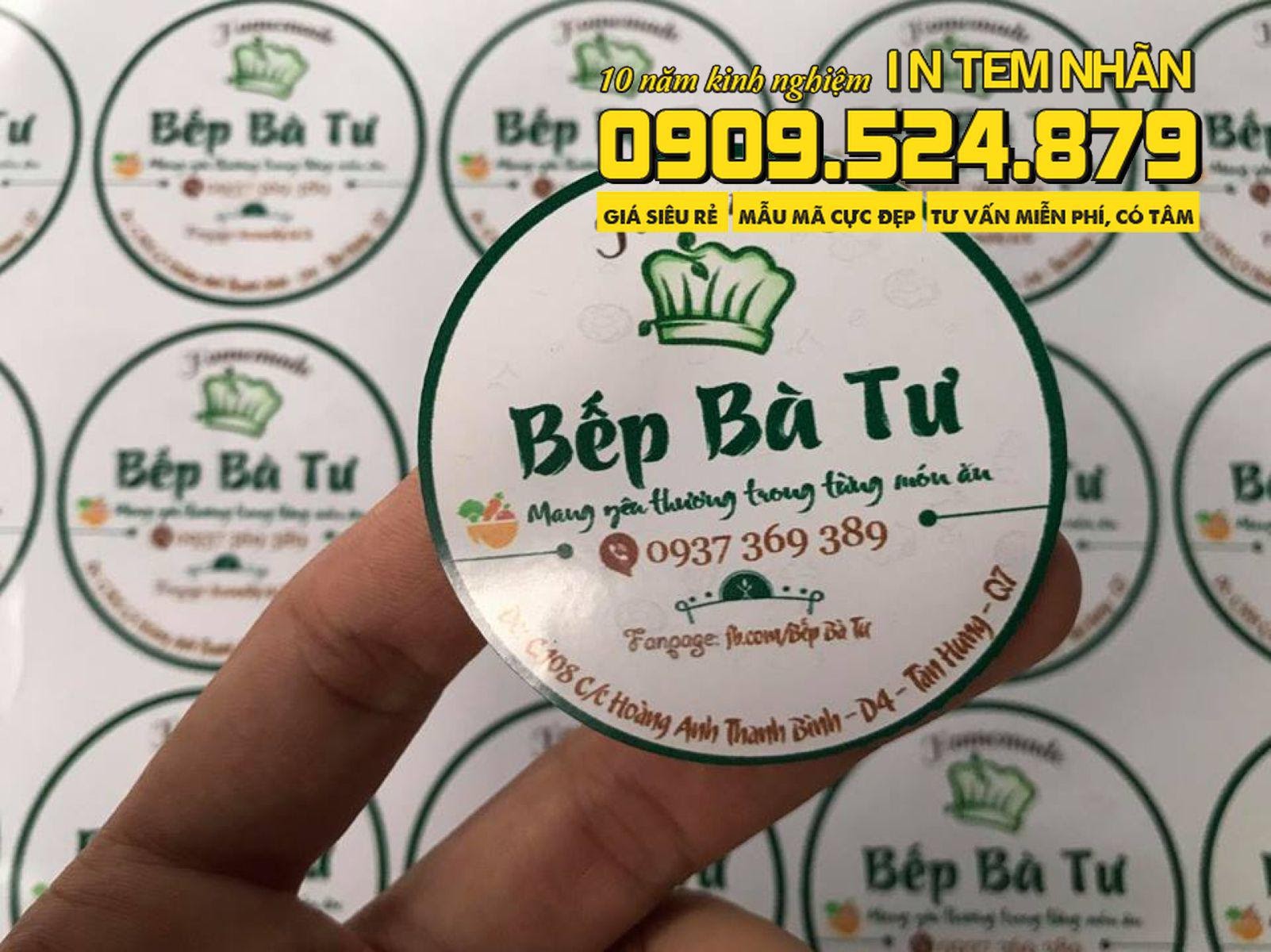 Mẫu Tem Nhãn ăn vặt Bếp Bà Tư